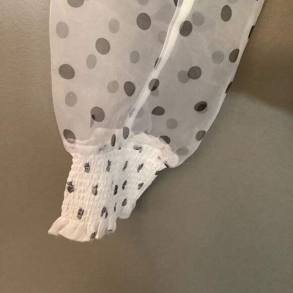 Bar III Polka Dot Snow Globe Sheer Blouson Top - Picture 5 of 7